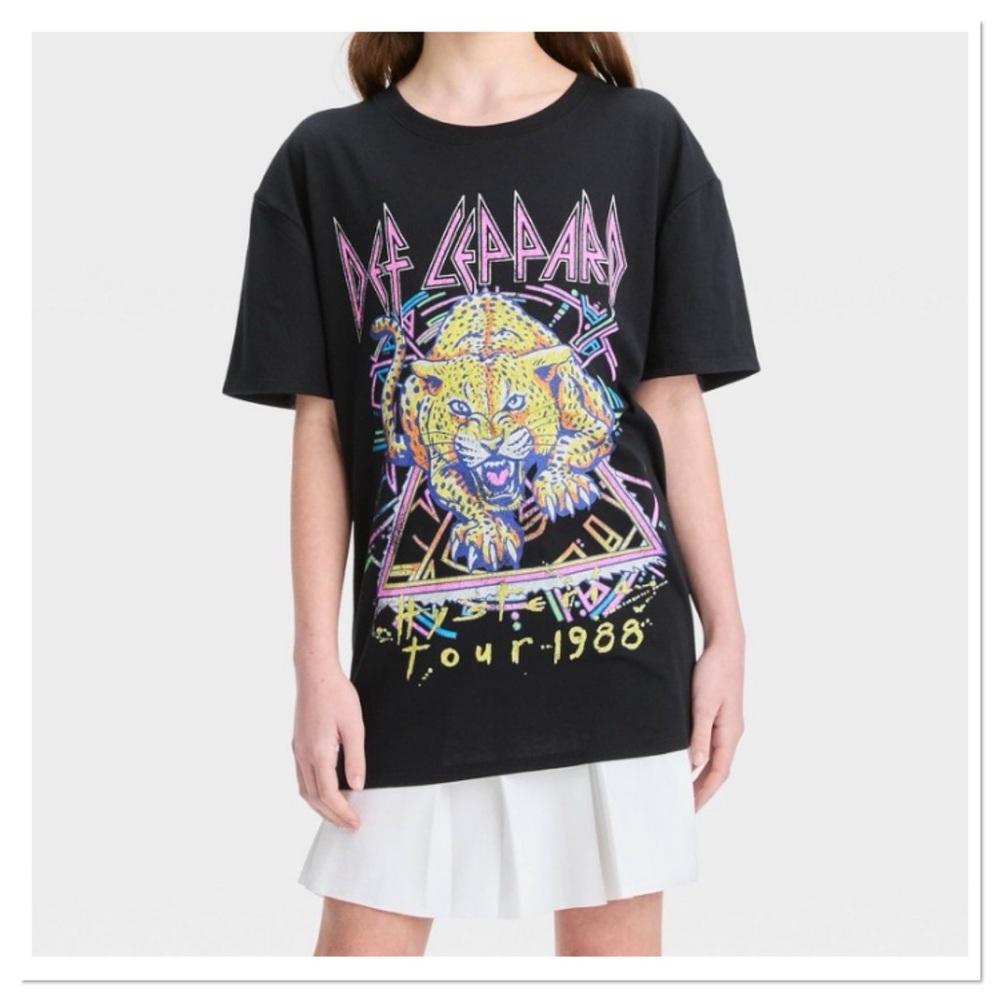Girls Oversized Def Leopard Graphic T-Shirt Hysteria Tour 1988
